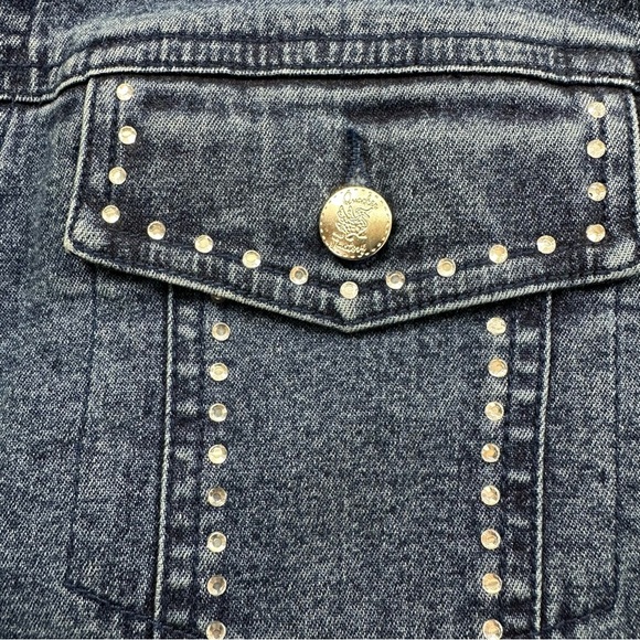 Quacker Factory Rhinestone Denim Jacket Women’s Small Blue Stretch Pockets - Picture 6 of 10